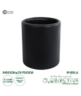 GloboStar® Artificial Garden PUEBLA 20698 Διακοσμητικό Πολυεστερικό Τσιμεντένιο Κασπώ Γλάστρα - Flower Pot Μαύρο Φ41 x Υ46cm